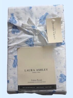 NAUTICAL Laura Ashley Lobster Poka Dots Light Blue & White Pillowcases ~ NWTs